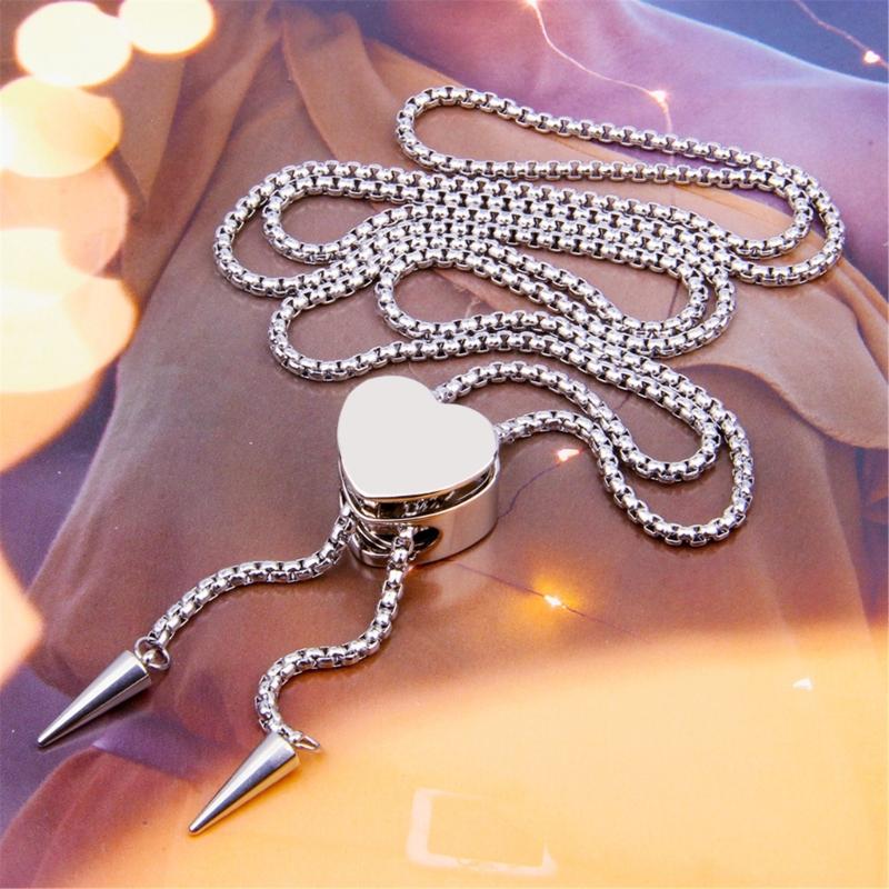 Versatile Stainless Steel Necklace With Heart Shaped Sliding Pendant For Formal And Casual Event Comfortable Design