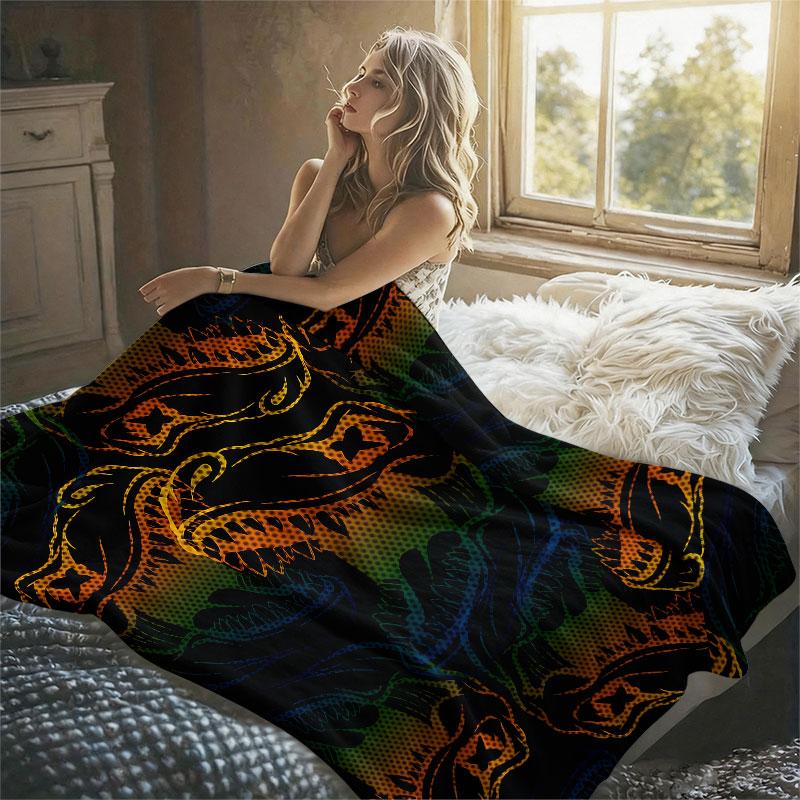 Dino Skull Flannel Blanket Warm Soft Halloween Christmas Decorative Couch Warm Cozy All-Season Gift