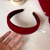 Vintage Wine Red Velvet Sponge Headband for Women, Elegant French Style Hair Accessory, Suitable for High Crown Hairstyles.