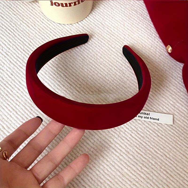 Vintage Wine Red Velvet Sponge Headband for Women, Elegant French Style Hair Accessory, Suitable for High Crown Hairstyles.