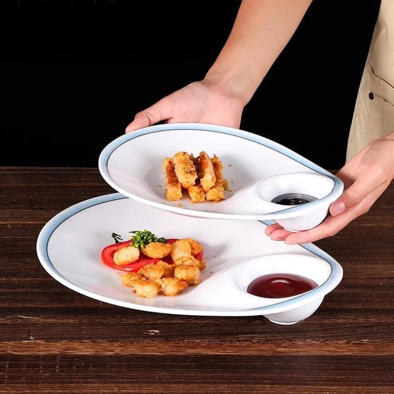 Metamine Tableware Dumpling Plate Creative Imitation Porcelain Specialty Plate with Vinegar Dish Hotel Hotel Cold Dish