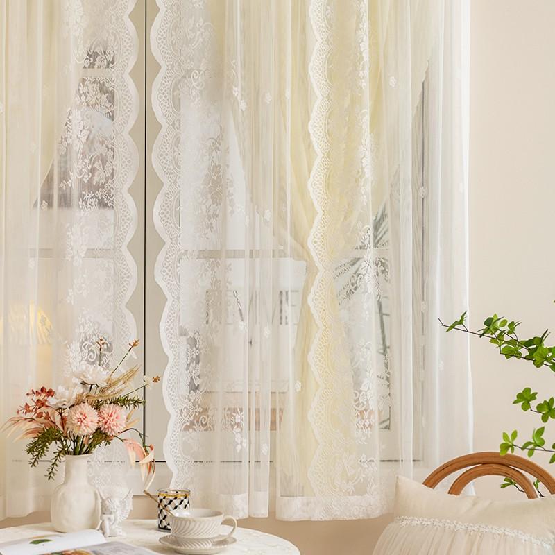 French Style Double Layer Sheer Curtains Lace Bedroom Living Room