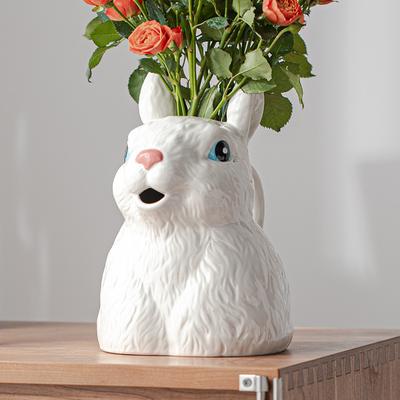 Ceramic Vase Cute Rabbit Watering Pot Hydroponic Flower Planter Living Room Desktop Vases for Flowers Ceramics Home Decoration