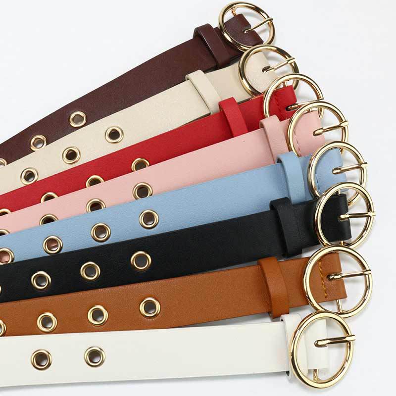 Women'S Belt Women'S Decorative Jeans Belt Round Buckle Hollow Air Eye Belt