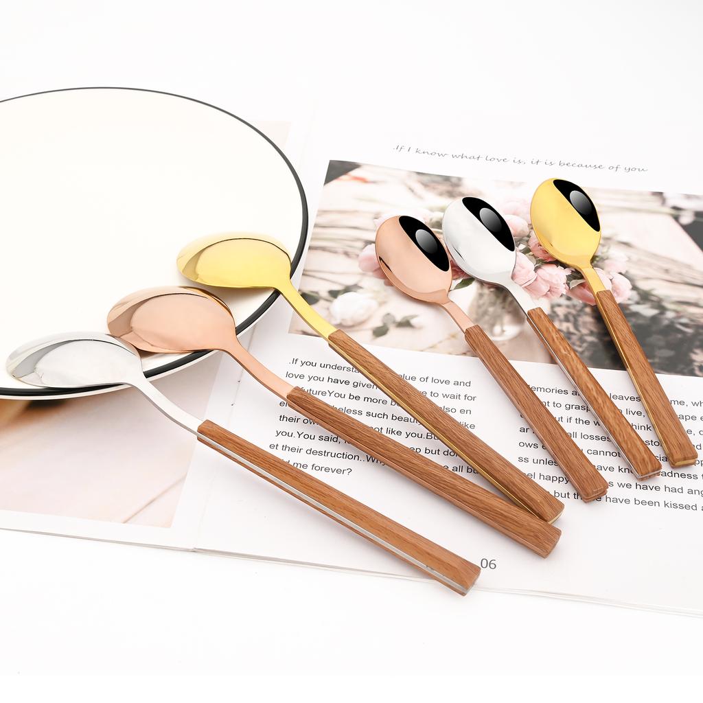 12Pcs Dinnerware Set Stainless Steel Imitation Wooden Handle Cutlery Clamp Western Tableware Dinner Fork Spoon Kitchen Accessori