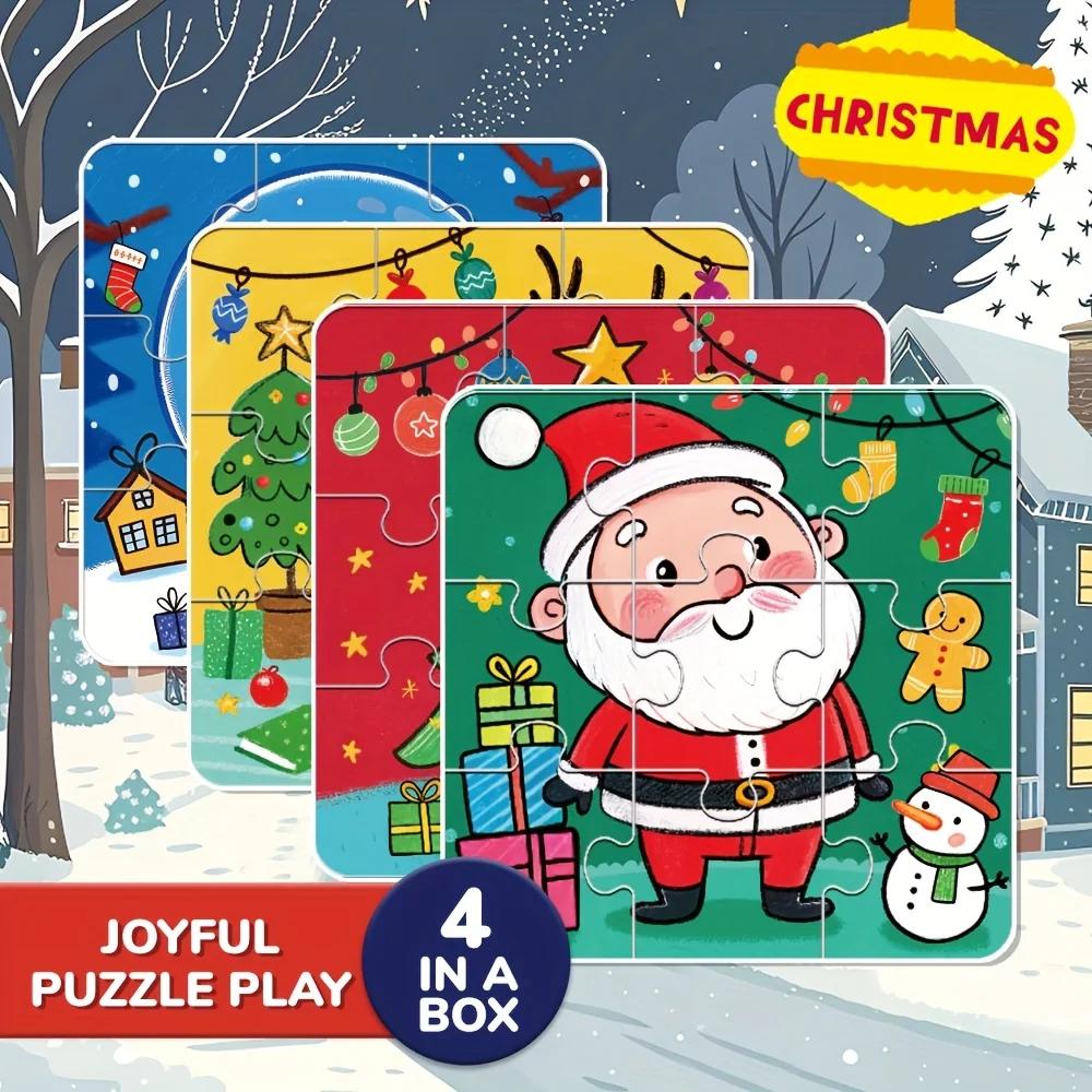 4-in-1 Christmas Jigsaw Puzzle for Kids Santa Claus Snowman Christmas Tree Elk Toddlers Stocking Stuffers Toys Xmas Party Favors