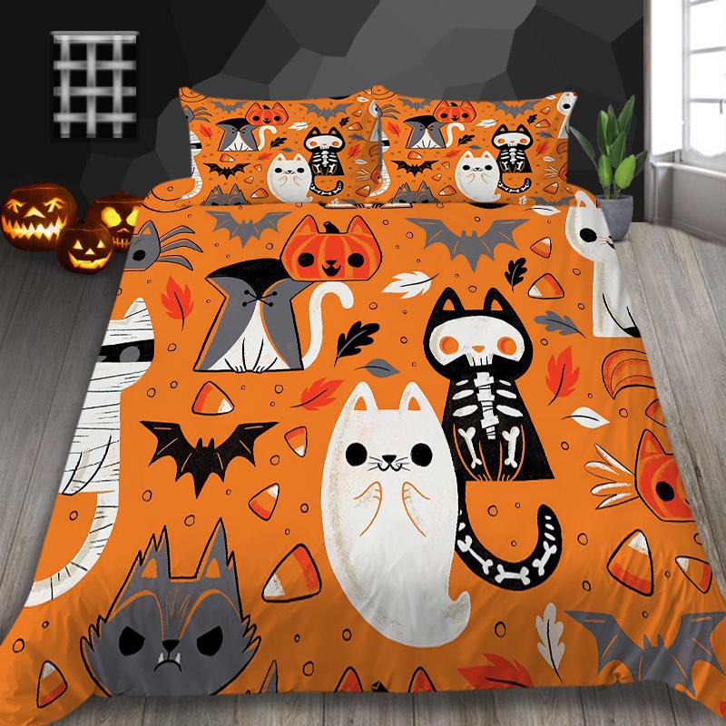 Halloweenská domácí sada povlečení s dýňovým vzorem lampy povlak na přikrývku a povlak na polštář 2/3 plné velikosti pratelné pohodlné povlečení
