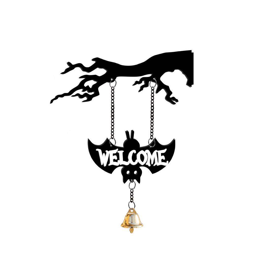 Wall Mounted Halloween Branches Hanging Sign Sounding Bat Doorstep Bells Bat Wind Chime Bar