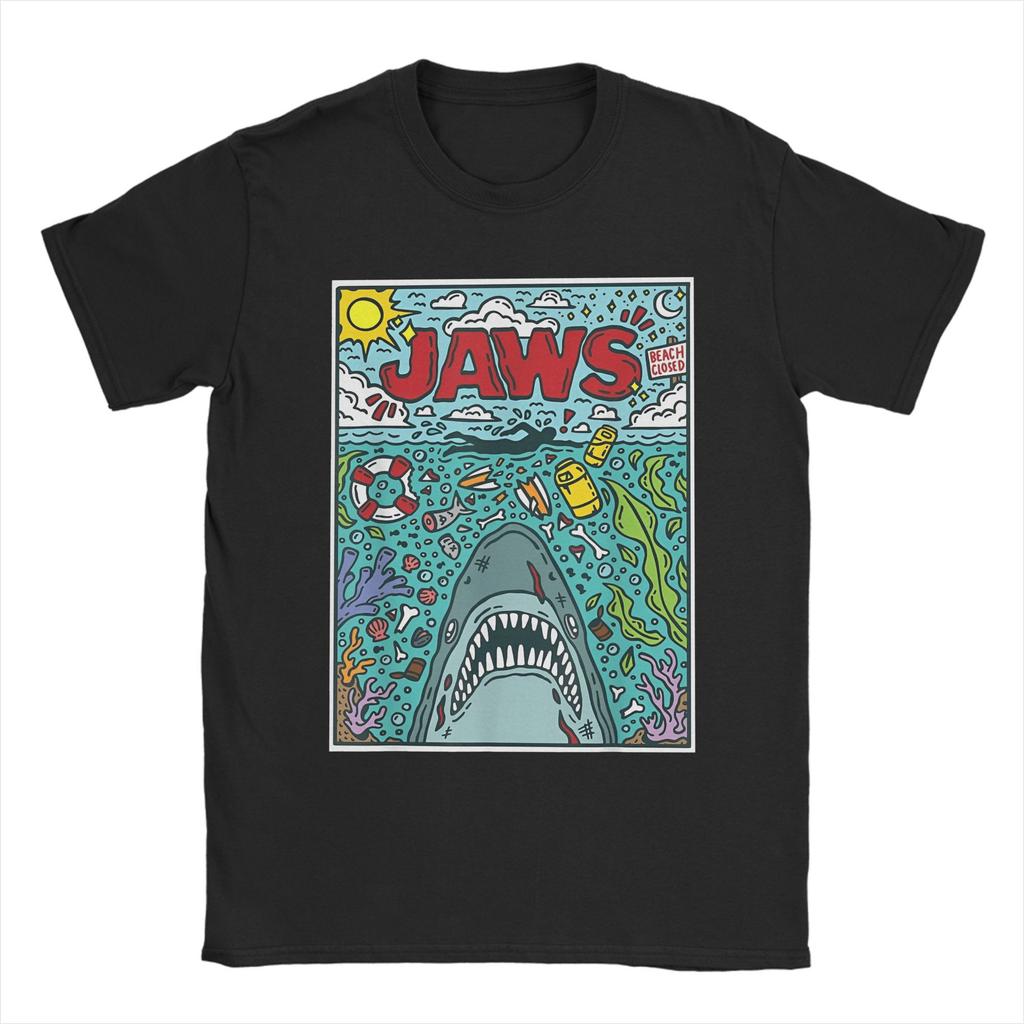 Jaws 50th Anniversary Poster Comic Cotton T Shirt For Men Summer Movie Graphic Aesthetic T Shirts O Neck Tees Big Size Tops