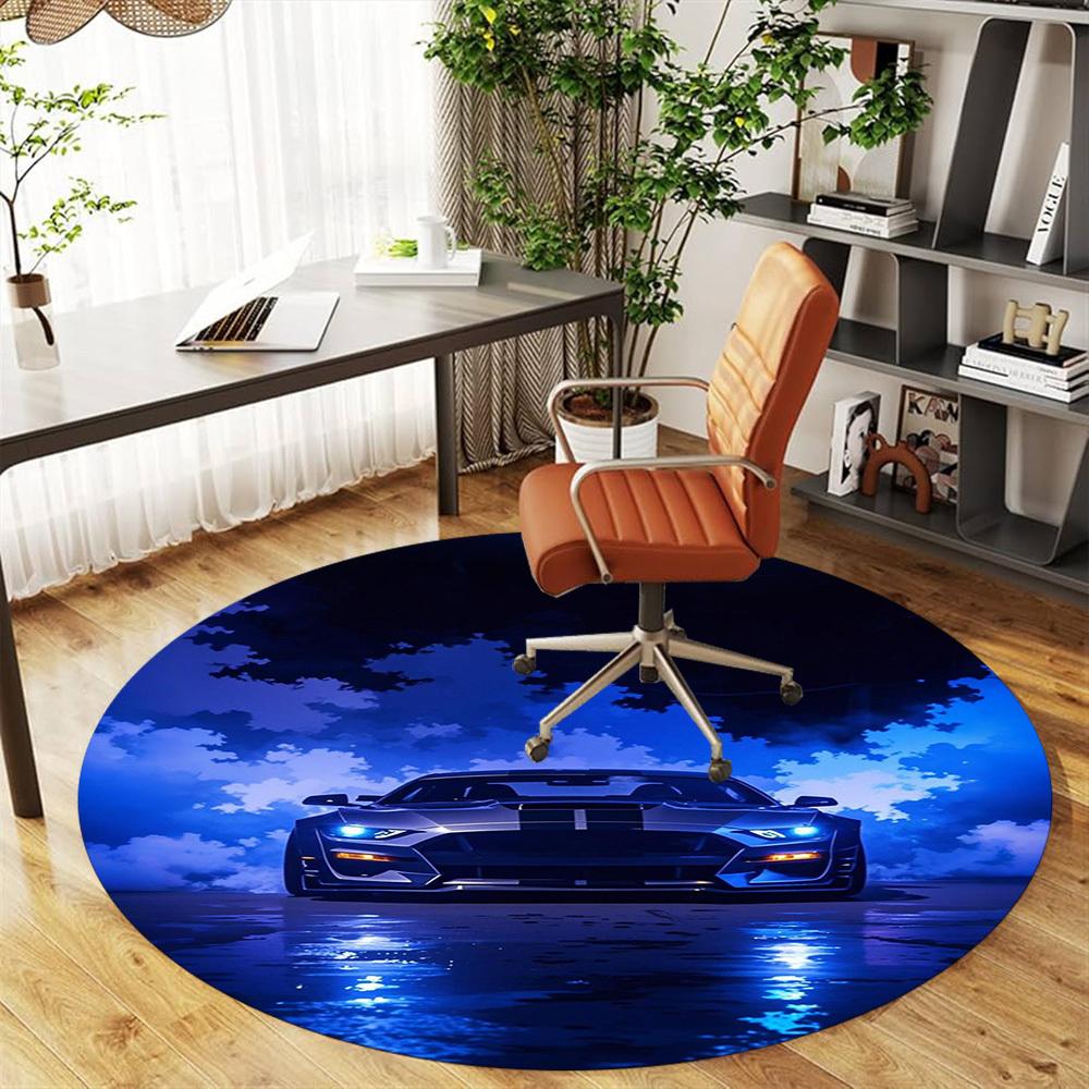 1PC Racing car Round Chair mat Area Rug - Non-Slip, Floor Mat for Office, Bedroom, home decor Christmas Gift c0528101