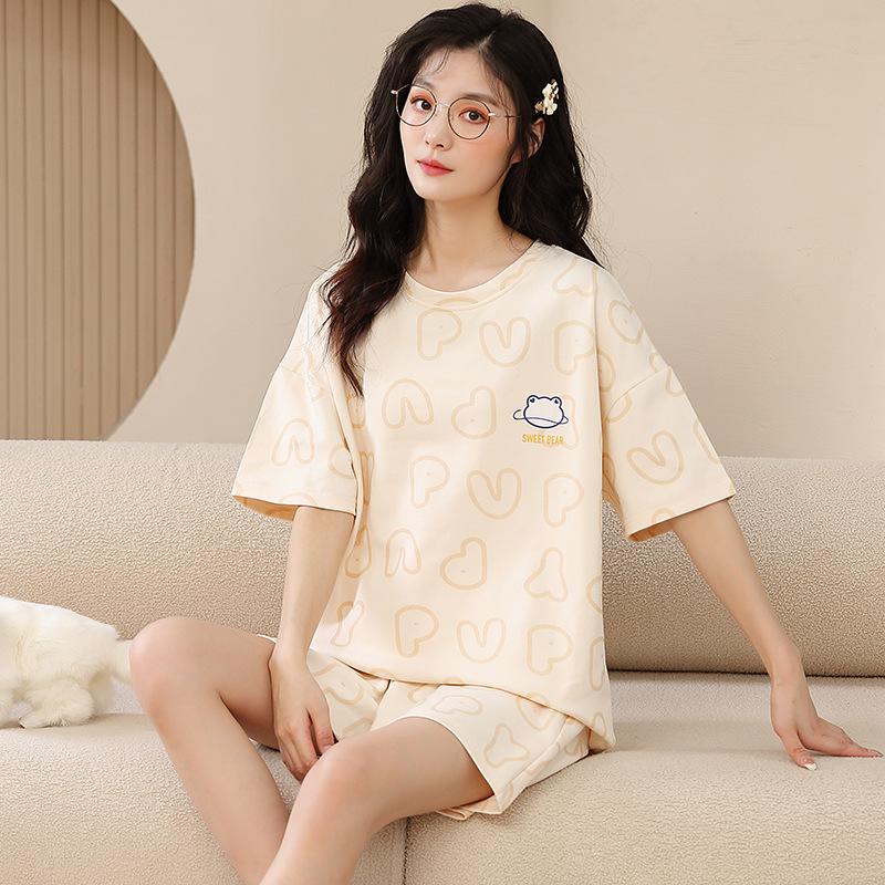 Factory Women's Pajamas Summer Cotton Short-sleeved Shorts Set New Year's Simple Casual Thin Loungewear