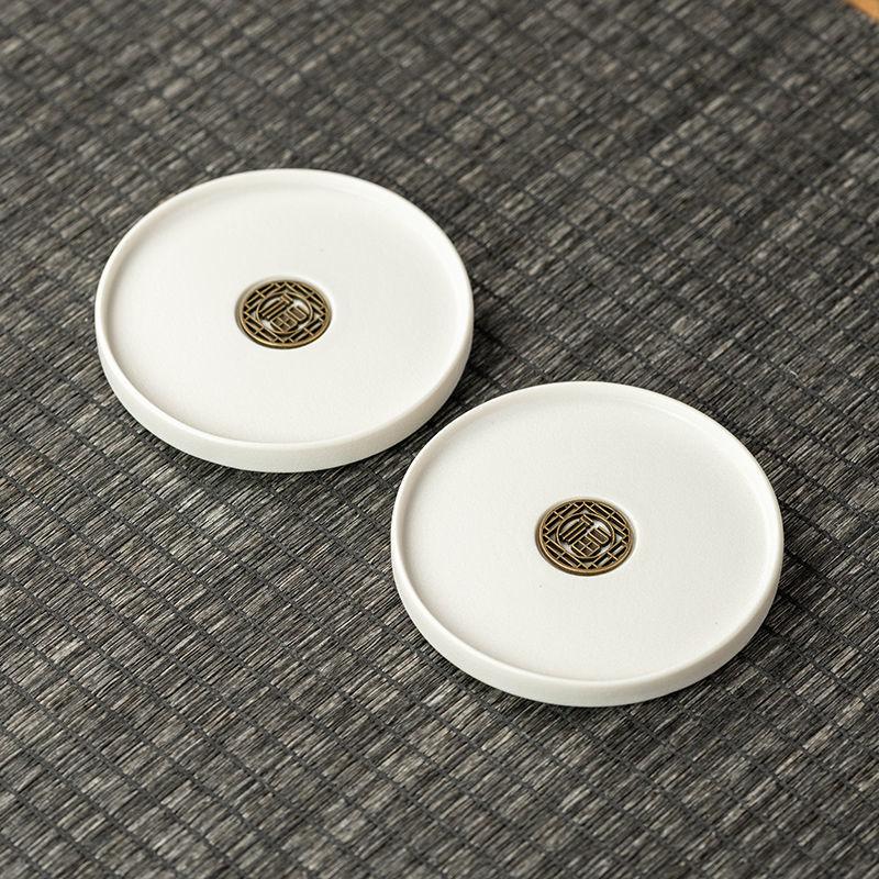 Nordic Gold Plated Dark Green Ceramic Coaster Home Tea Cup Tea Set Accessories Mini Small Tray Home Decoration Porcelain Crafts