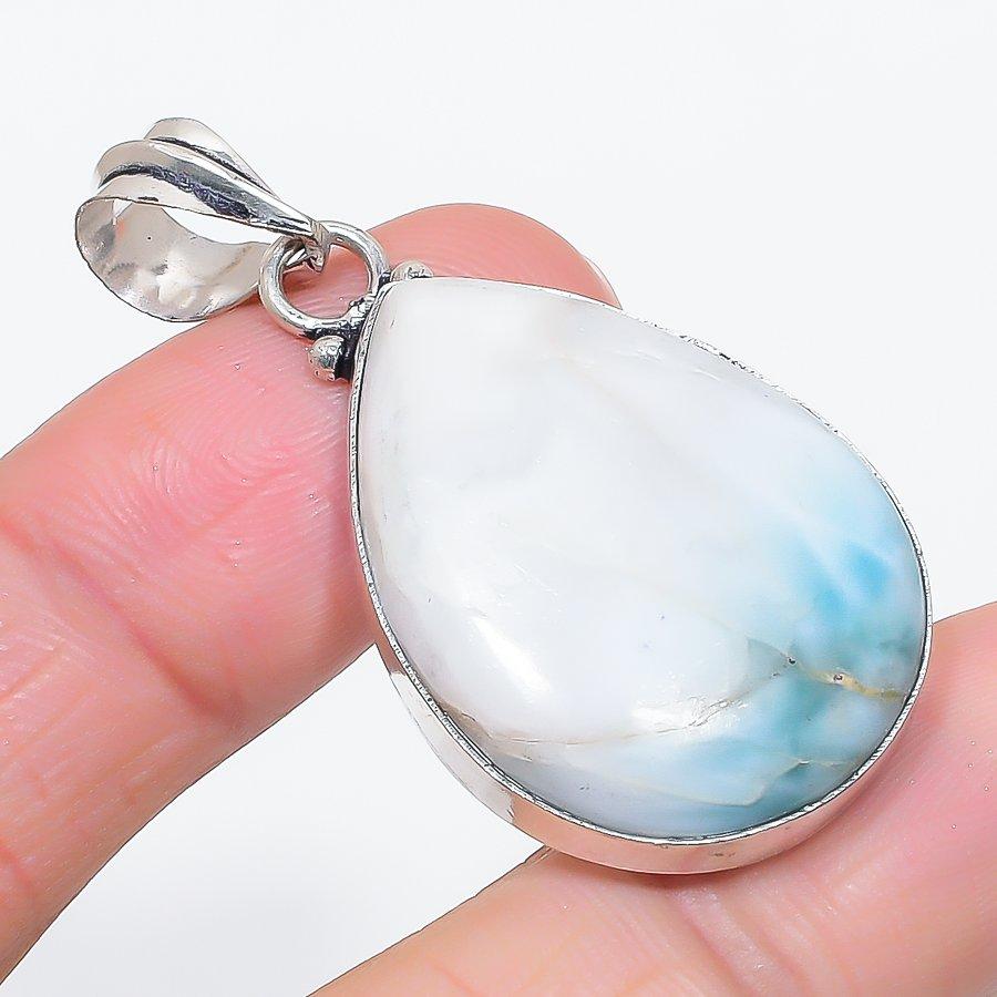 Natural Larimar Gemstone Handmade 925 Sterling Silver Jewelry Pendant 1.97" B1i05