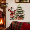 Winter Scene Wall Decor Christmas Decals, Watercolor Santa Claus Xmas Tree Village House Sticker, Peel Glass Door Decorative Film And Stick Removable