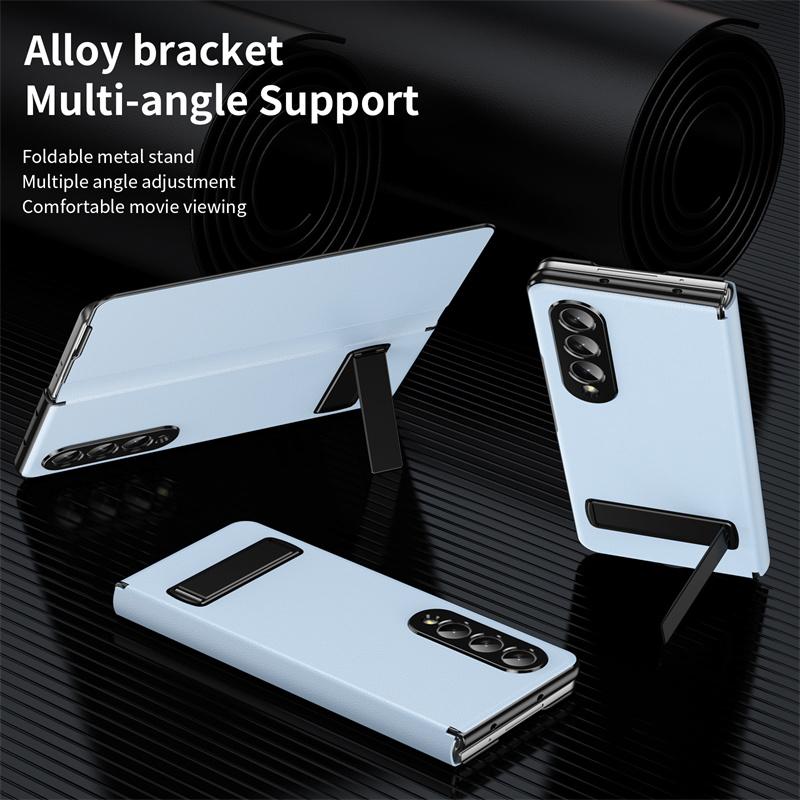 Delicate Leather Magnetic Protect Cover For Samsung Z Fold7 Fold6 Adjustable Alloy Stand Holder Case for Galaxy Z Fold 7 6 5 4