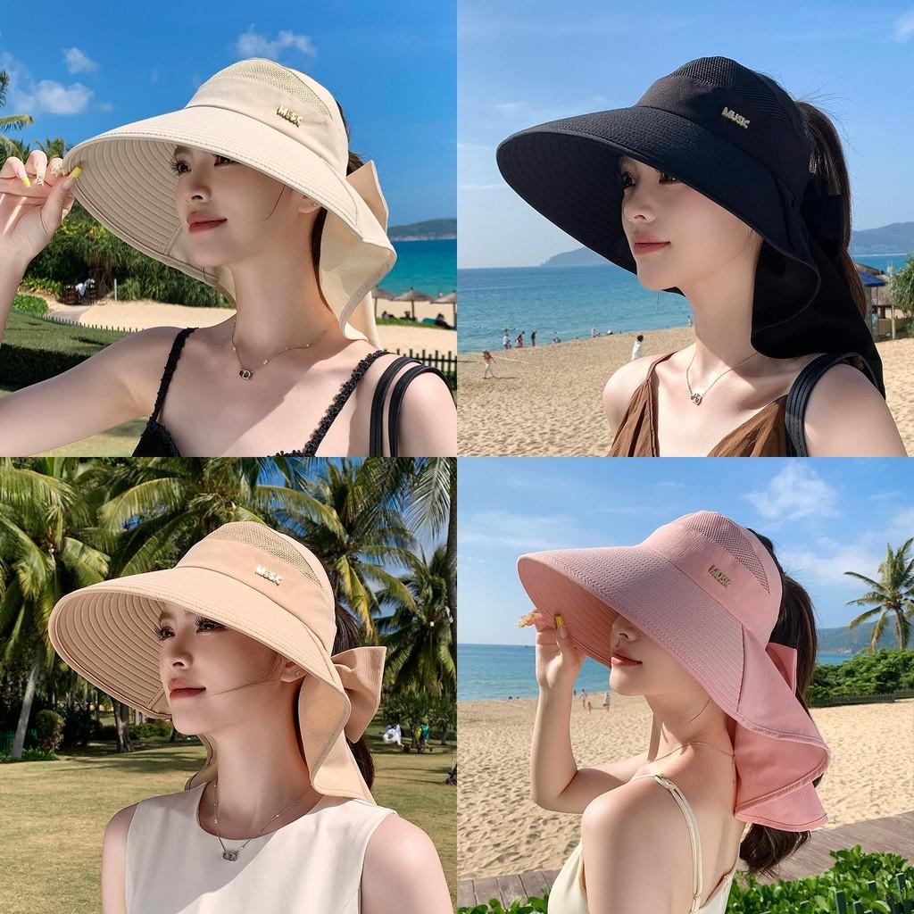 Polyester Wide Brim Sun Hat For Women With Neck Shield Summer Outdoor Sun Protection