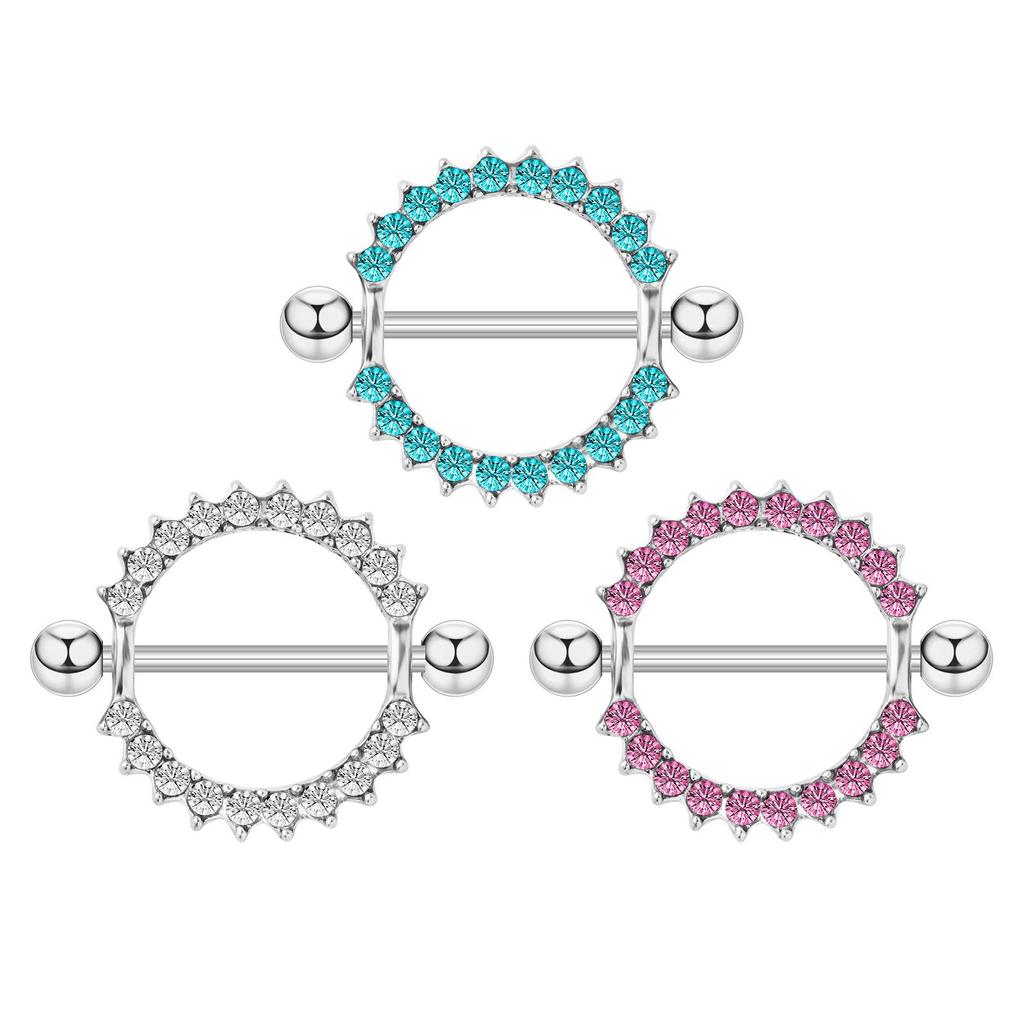 European & American Style Diamond Inlaid Nipple Rings, 316 Stainless Steel Body Piercing Jewelry