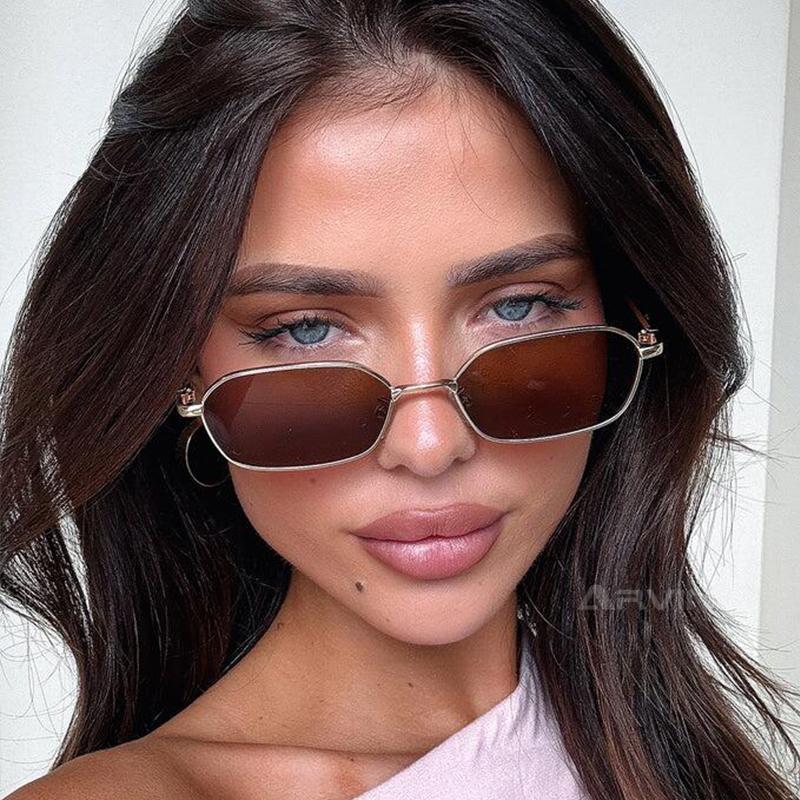 Trendy Small Square Sunglasses Woman Brand Designer Fashion Luxury Sunglasses  Women's Vintage Steampunk Metal Frame Eyewear