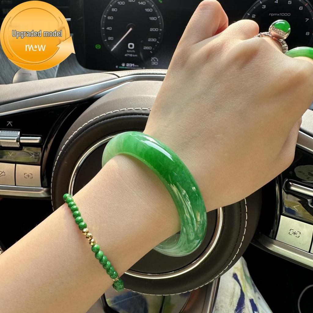 Young Master Mu 'Gaining Green Mountains' Imperial Green Jade Bracelet - Old Pit Full Green Ice Seed Jade