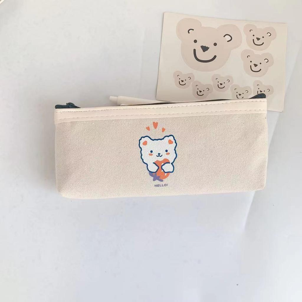 1 Pcs Kawaii Pencil Case Bear Canvas Pencil Box Pencilcase Pencil Bag School Supplies Stationery