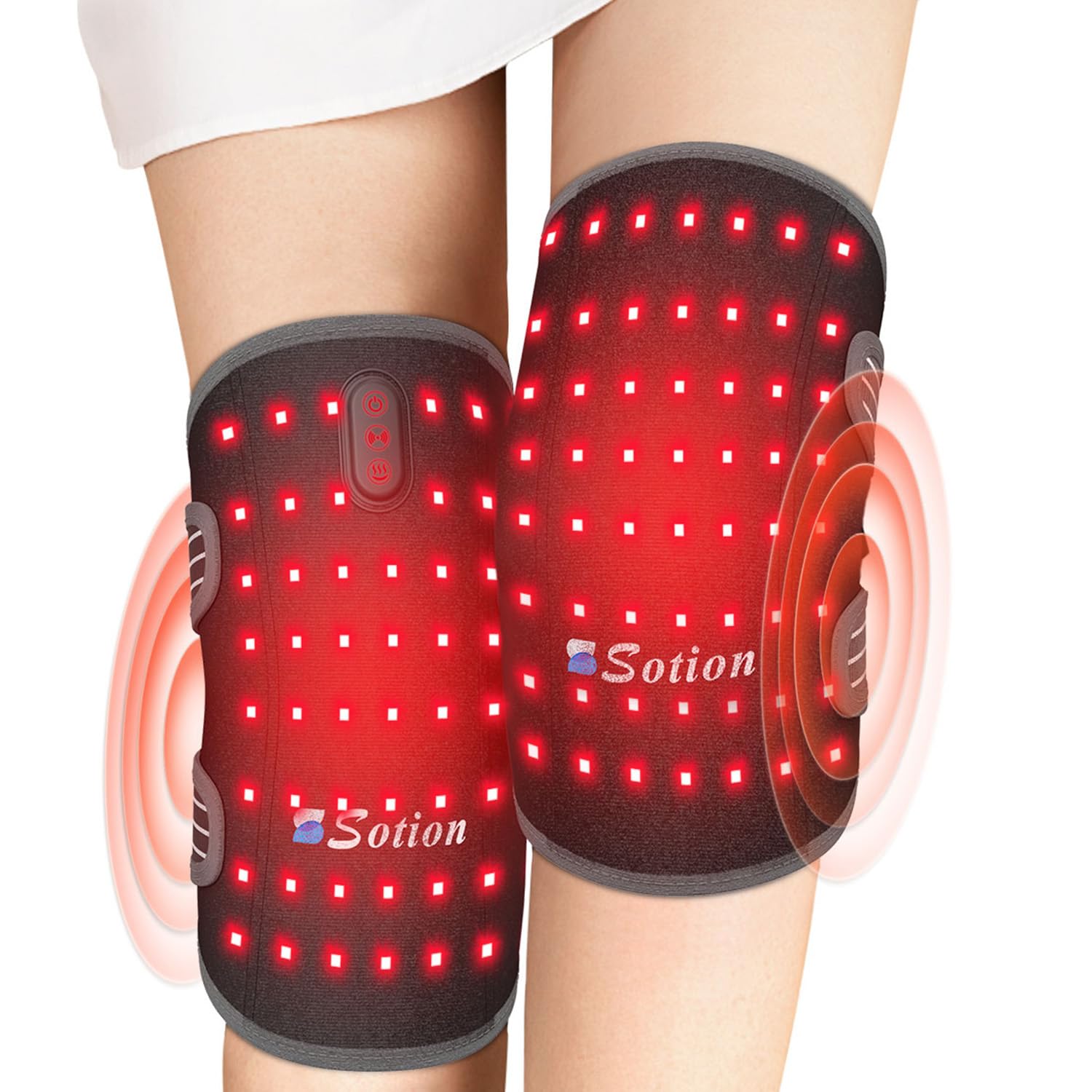 Knee Massager with Heat and Red Light Therapy, Heated Knee Brace for Knee Pain Relief, Heating Pad for Knee Joint Pain, Leg Massager, 3 Vibration