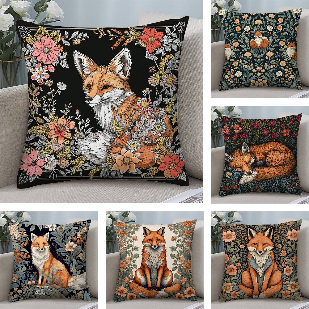William Morris Art Fox Pillow Case Short Plush Double-sided Print Square Throw Pillow Covers Sofa Home Cushion Decor