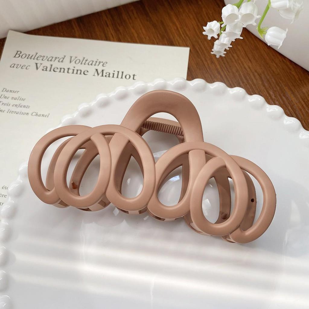 Milk Tea Color Large Hair Claw - Korean Style Fashionable Hollow Out Shark Clip for Women's Updos