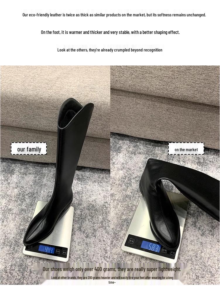 V-Mouth Pointed Toe Black Western Cowboy High Tube Knight Boots 2025