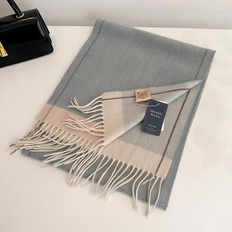 High Quality Soft Warm Thick Scarf Women Men 100% Wool Double-sided Tassel Muffler Male Female Thermal Classic Shawl Ladies