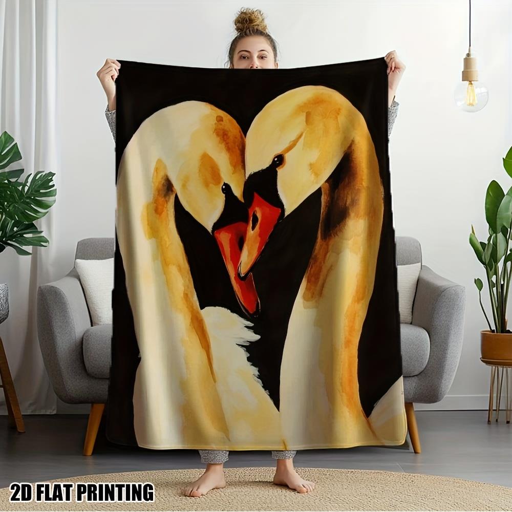 

Swan couple pattern Blanket for Sofa Bed Travel Camping Living Room Office Conditioning Blanket for All Seasons Gifts 75x100cm