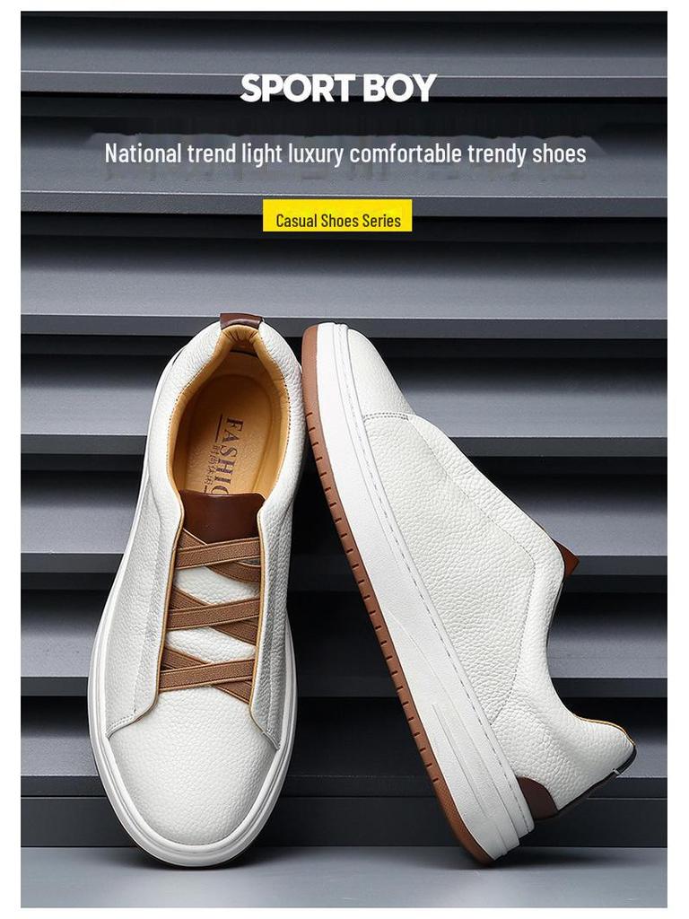 Herren Europäische High-End Weiße Leder-Sneaker - Dicksohlige, Slip-On Freizeit-Herbstschuhe