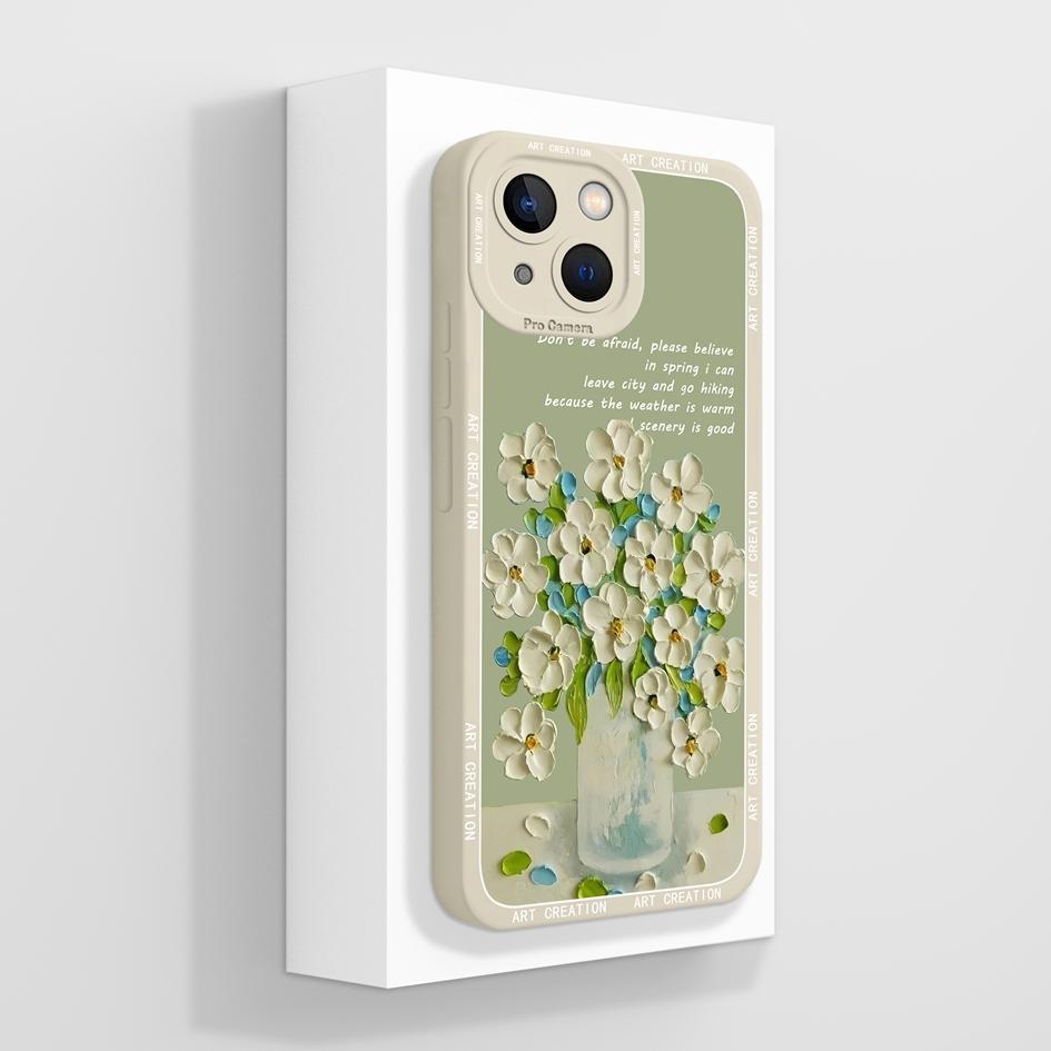 Smartphone Case For iPhone 13 14 15 16e Pro Max Mini Plus Lazy Kitten Pretty Flowers Pattern Liquid Silicone Shockproof Advanced Shell For iPhone Capa