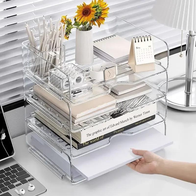 Top Quality Transparent Book Shelf Magazine File Organizer Storage Tray Fashion Paper Rack Desktop Organizer Stackable File Rack
