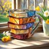 Painted Book Mug Novelty Coffee Mugs, 3D Handcrafted Painted Book Mug,Novelty Stained Glass Stacked Books Coffee Cup, for Readers Literature Lovers