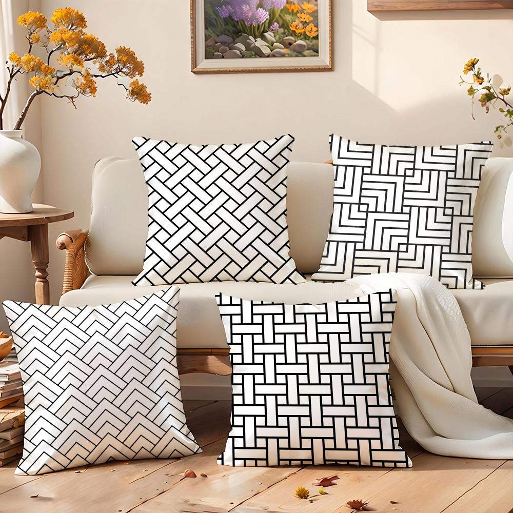 Clean Minimal White Geometry Cushion Cover Premium Comfort Reversible Pillow Cove Two In One Design for Any Room Car Interior