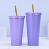 In Stock 304 Stainless Steel Straw Cup with Gold Rim - Portable Outdoor Thermos for Car Use