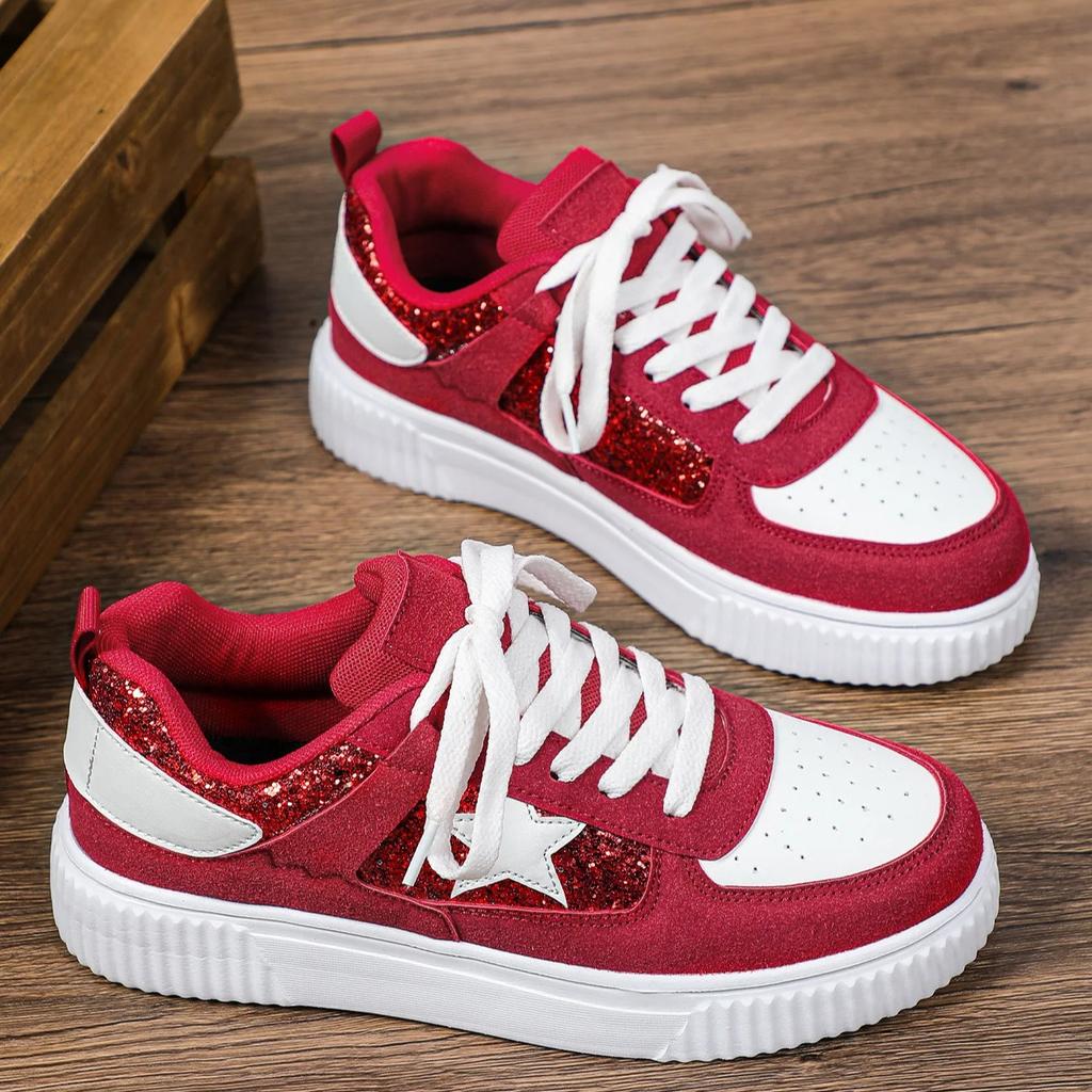 Trendy Women Board Shoes Walking Flats Fashion Sequin Casual Sneakers Daily Versatile Leisure Shoes Breathable Flat Shoes