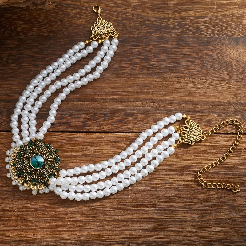 

Многослойное ожерелье-кисточка, инкрустированное жемчугом и бриллиантами, винтажное колье-цепочка на ключицу в придворном стиле зелёный