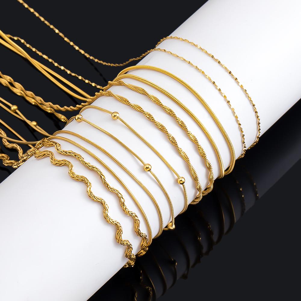 1Meter Stainless Steel Gold Color Round Snake Chains DIY Chain for Needlework Necklace Bracelet Jewelry Making Materials No Fade
