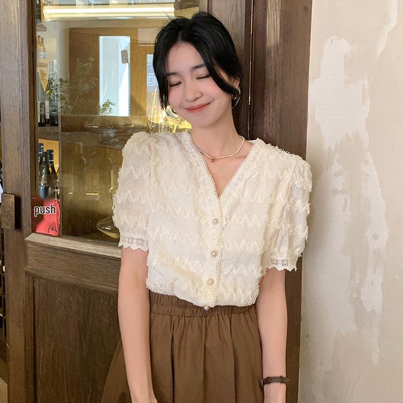 

Летний топ 2025 года в корейском стиле, универсальный, с кисточками, с коротким рукавом, женский Medium абрикосовый