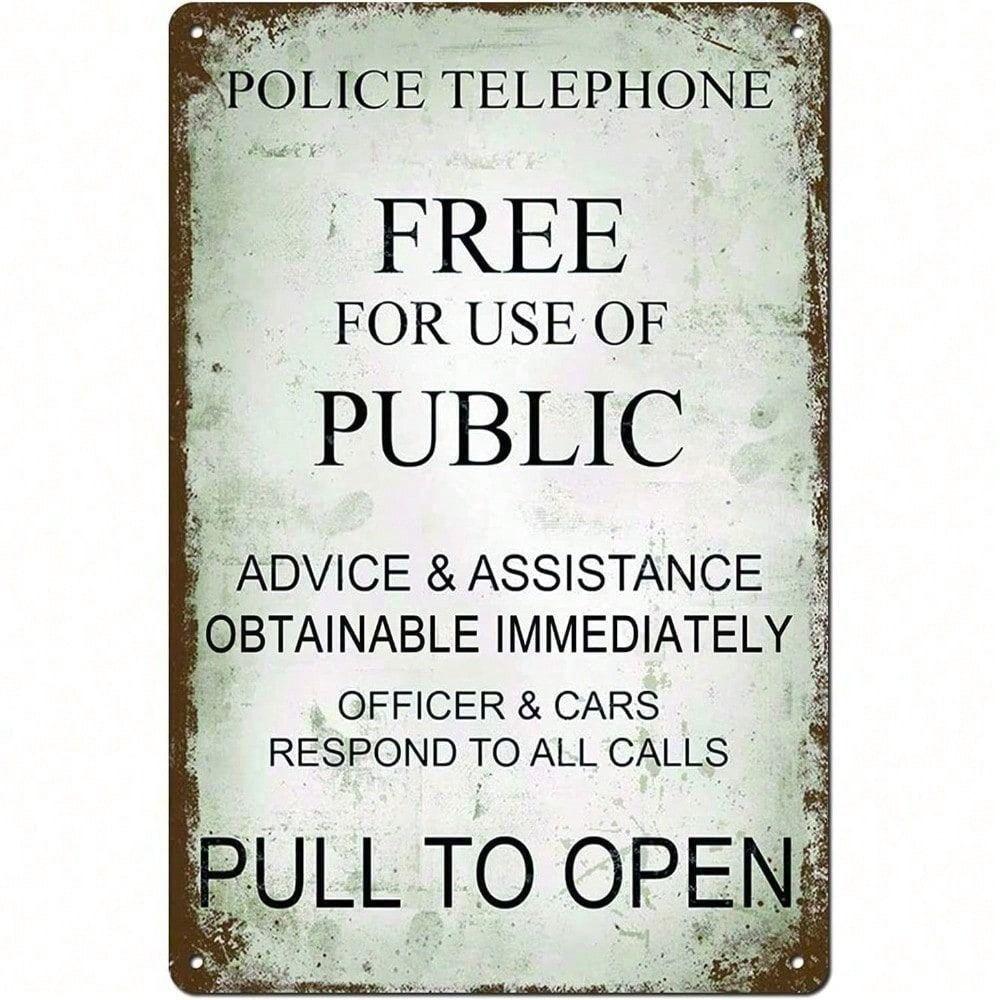 Vintage Police Phone Box Metal Poster, Wall Art for Bar Garage Man Cave Gift