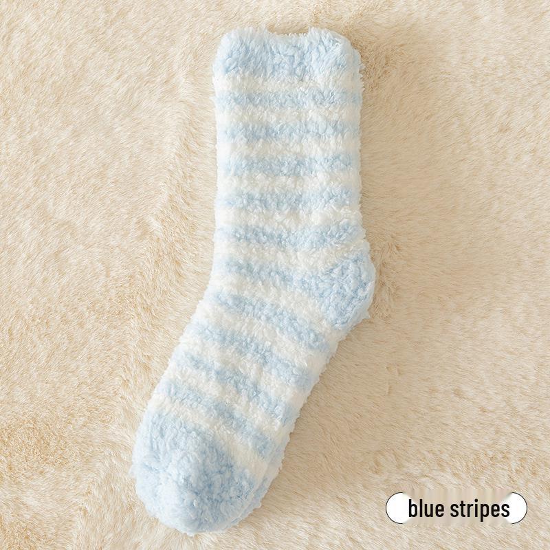 Women's Warm Fuzzy Mid-Calf Fleece Socks - Striped & Fluffy Japanese Style