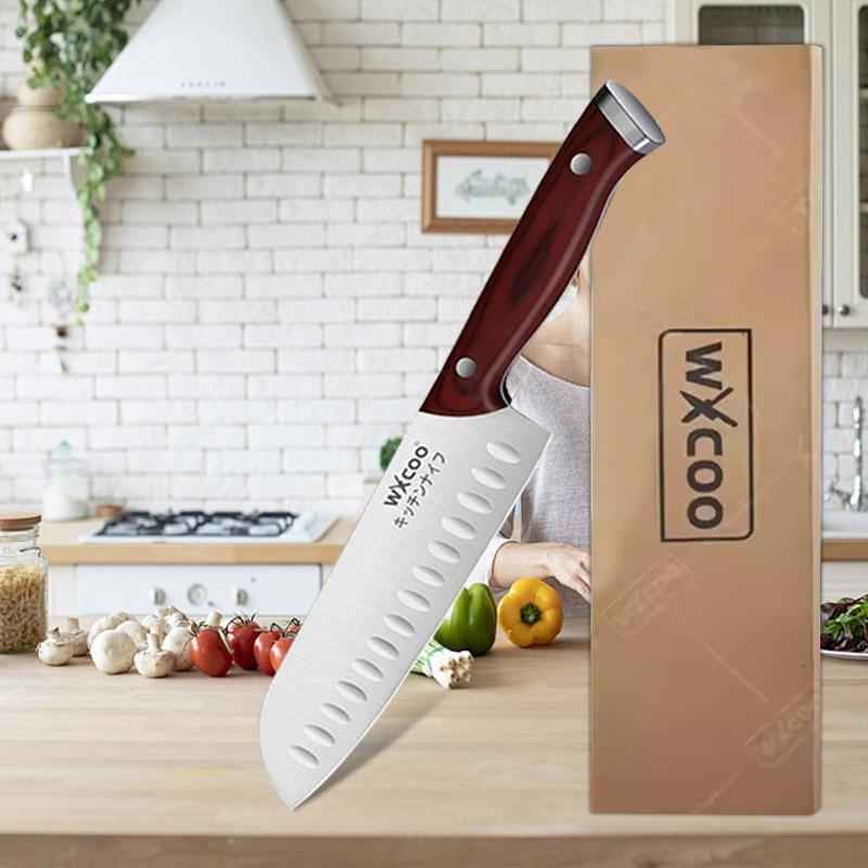 WXCOO Stainless Steel Kitchen Knife Vegetable Fruit Knife Boning Slicing Knife Japanese Fish Santoku Wooden Handle