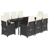 Vidaxl 9-Cz. Juego de Muebles de Jardín con Cojines, Negro, Ratán PE