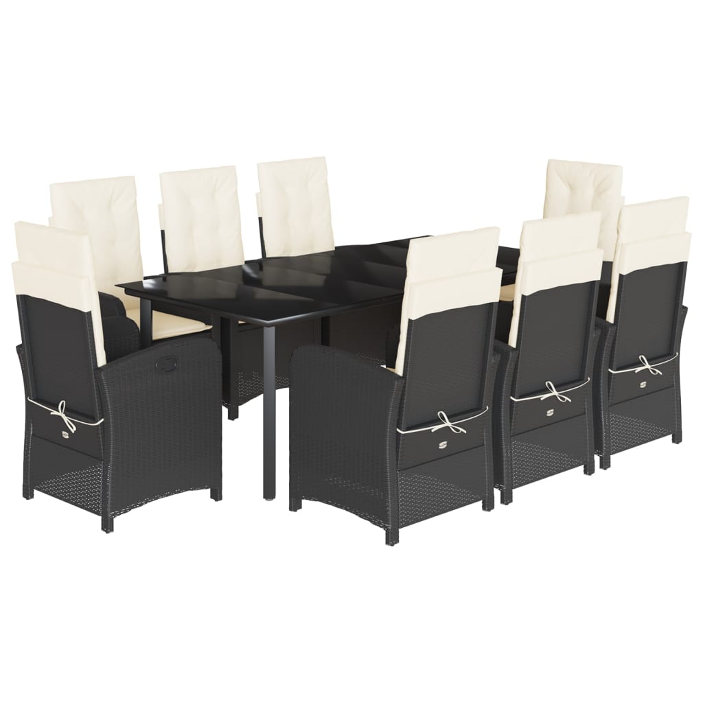 Vidaxl 9-Cz. Juego de Muebles de Jardín con Cojines, Negro, Ratán PE