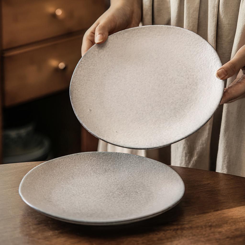 Plate Retro Matte Ceramic Plate Household Japanese Pasta Plate Steak Plate Tableware Plate Round Vegetable Plate