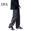 Strong Denim Fabric Overalls Men Jeans Wide Leg Pants Baggy Trouser Fashion Loose Retro Straight Solid-color Waist Button Long Washed Blend