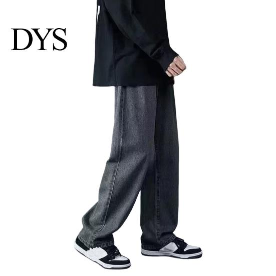 Strong Denim Fabric Overalls Men Jeans Wide Leg Pants Baggy Trouser Fashion Loose Retro Straight Solid-color Waist Button Long Washed Blend
