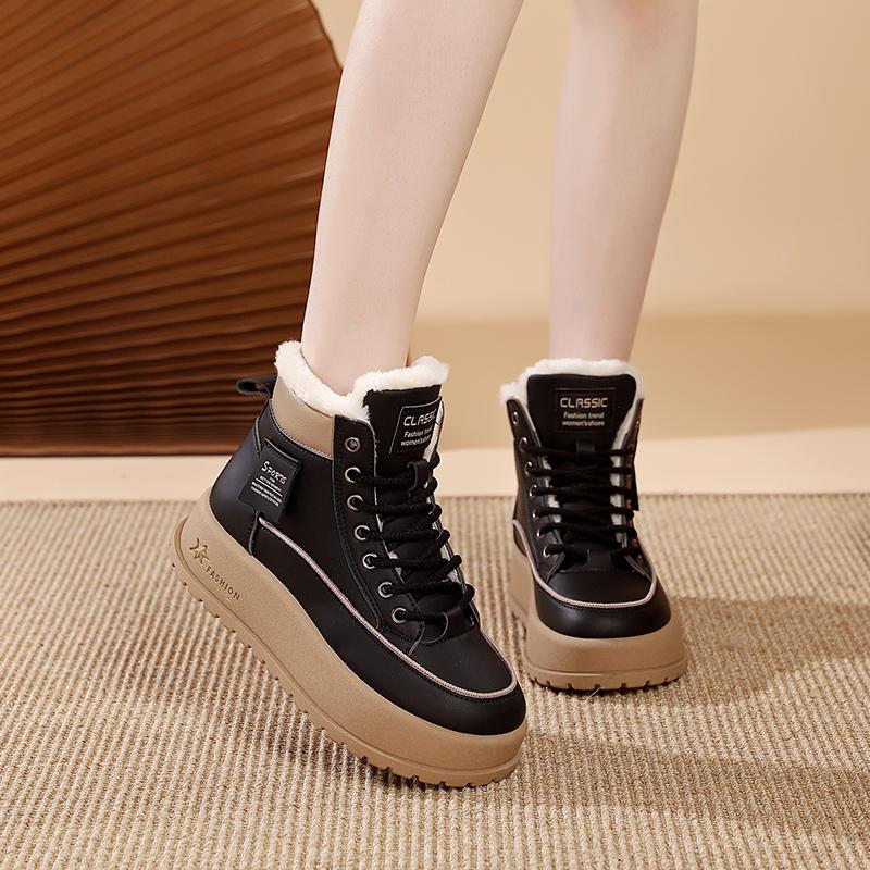TUINANLE Women Winter Warm Snow Boots Plush Cotton Platform Sneakers High Top Lace Up Casual Shoes