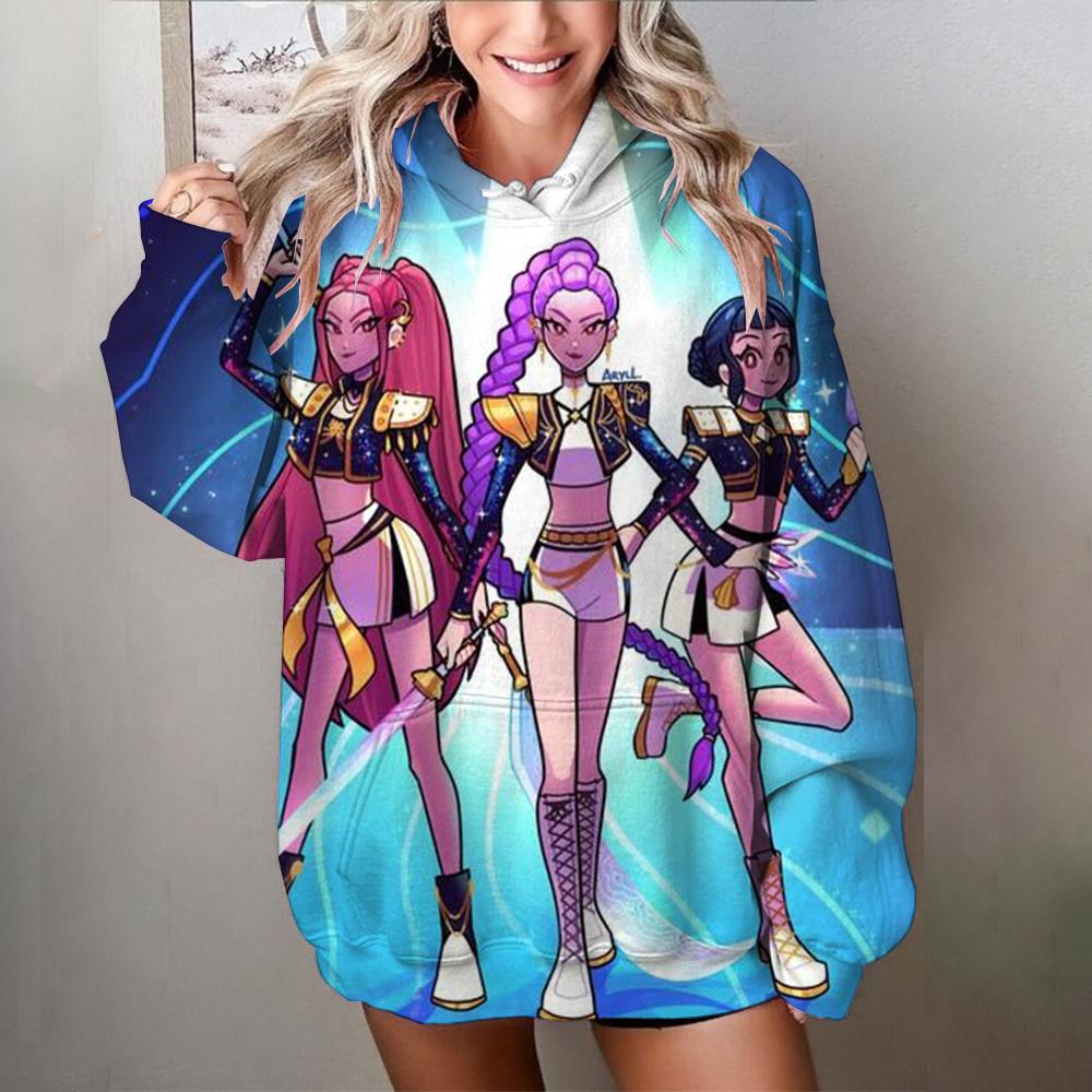 Casual Women's Hoodies Kawaii KPop Demon Hunters Prints Pullover Comfortable Oversize Hoodies Autumn Soft Clothes